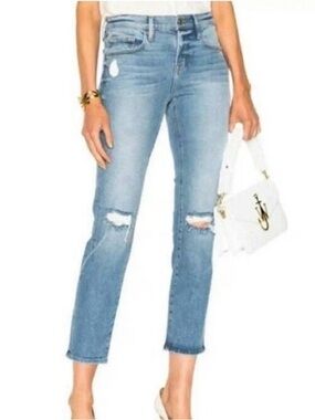 FRAME DENIM LE BOY DISTRESSED STRAIGHT MID RISE JEANS WOMENS SZ 25